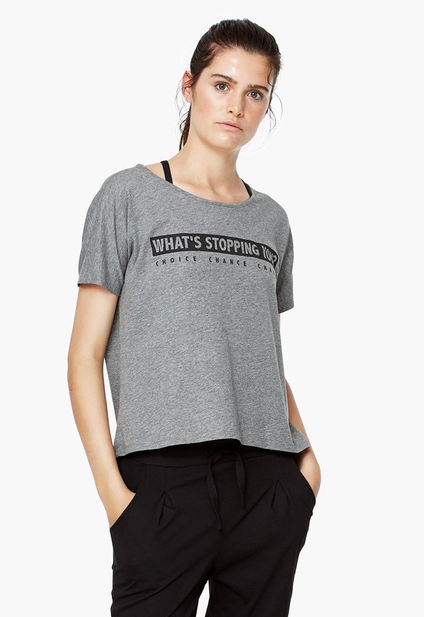 MANGO - Yoga Relaxed Cotton T-shirt Mid Grey