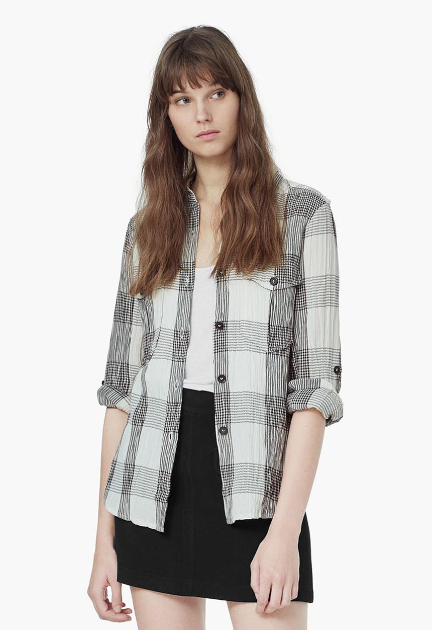 MANGO - Check Cotton Shirt Black and White