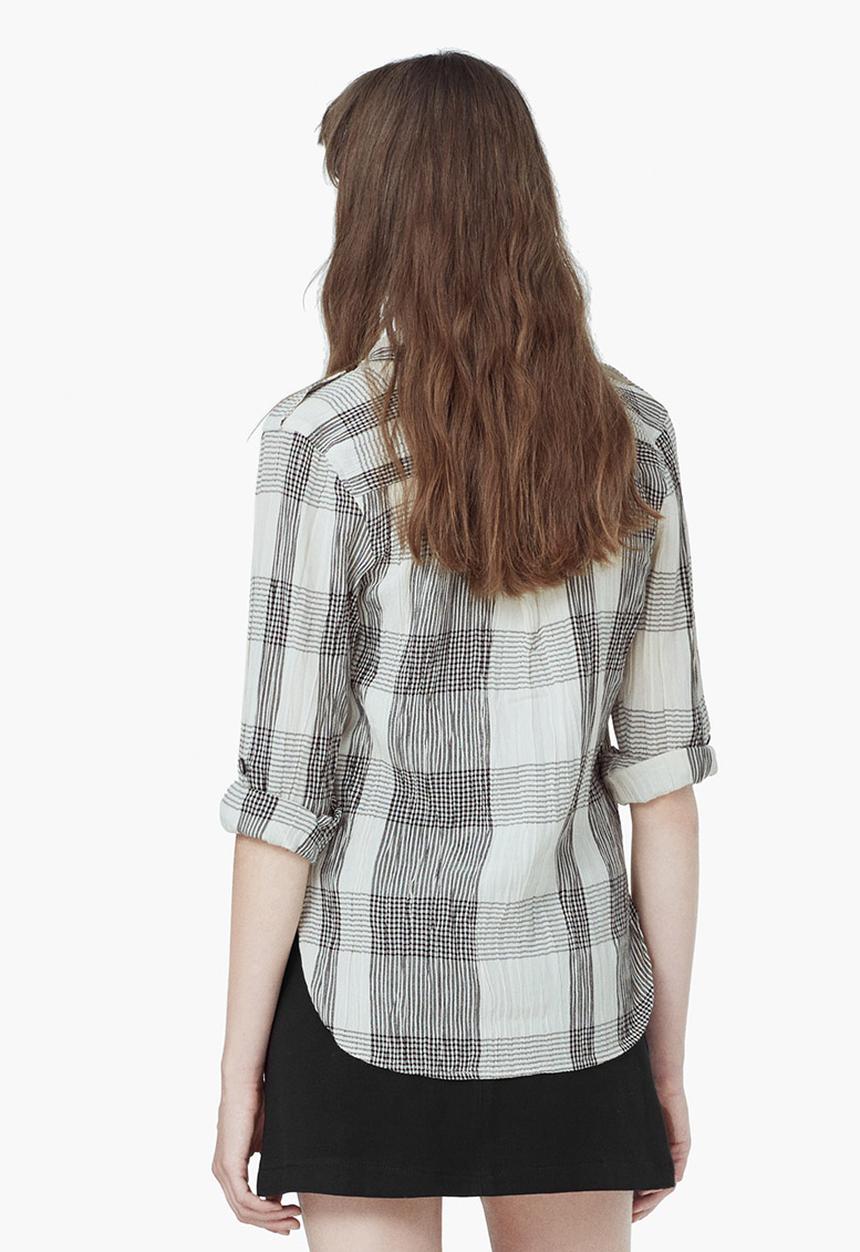 MANGO - Check Cotton Shirt Black and White