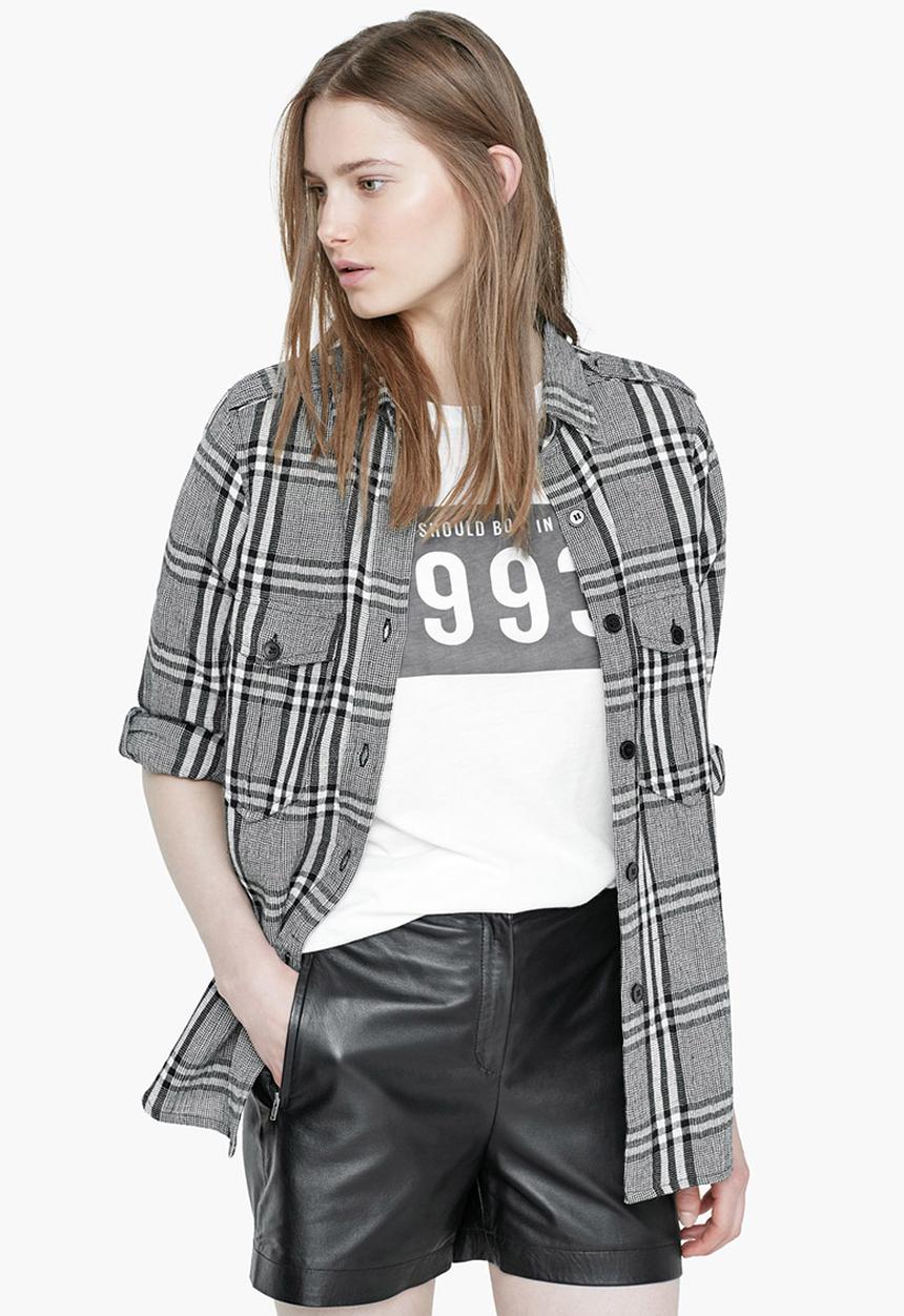 MANGO - Check Cotton Shirt Black and White