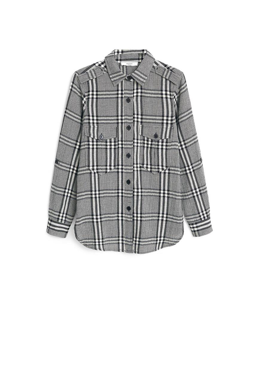 MANGO - Check Cotton Shirt Black and White