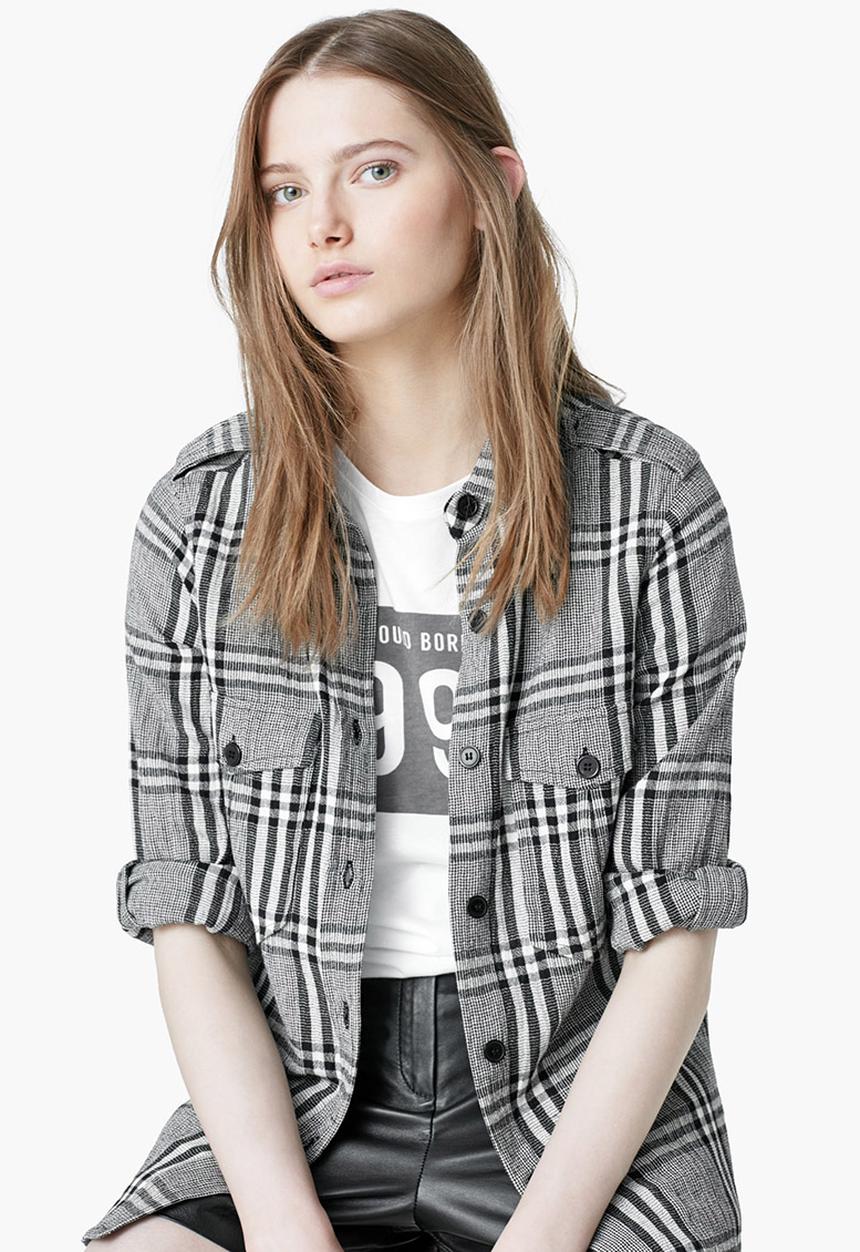 MANGO - Check Cotton Shirt Black and White