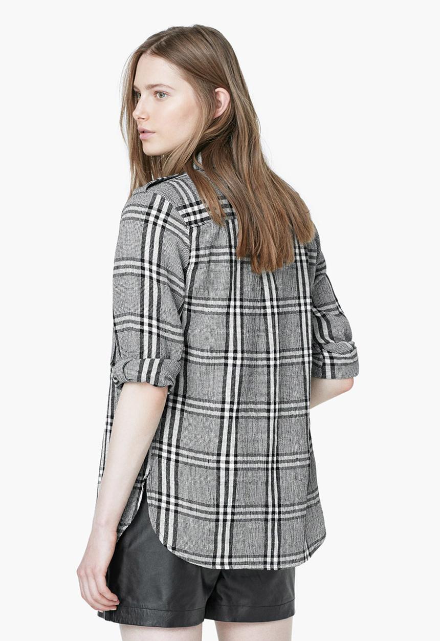 MANGO - Check Cotton Shirt Black and White