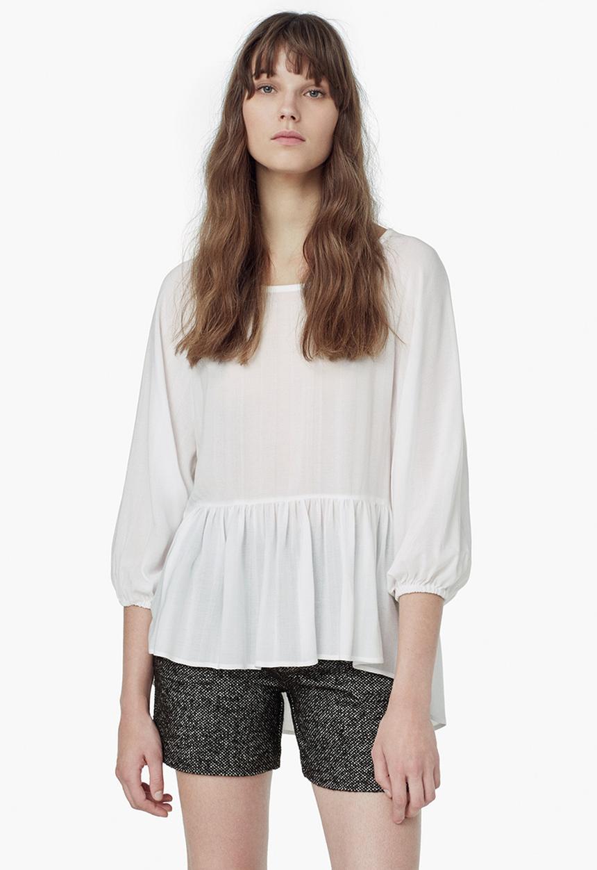 MANGO - Fluted Hem Blouse Off White