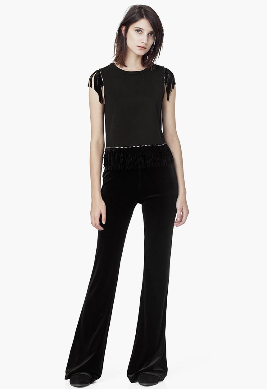 MANGO - Fringed T-shirt Black