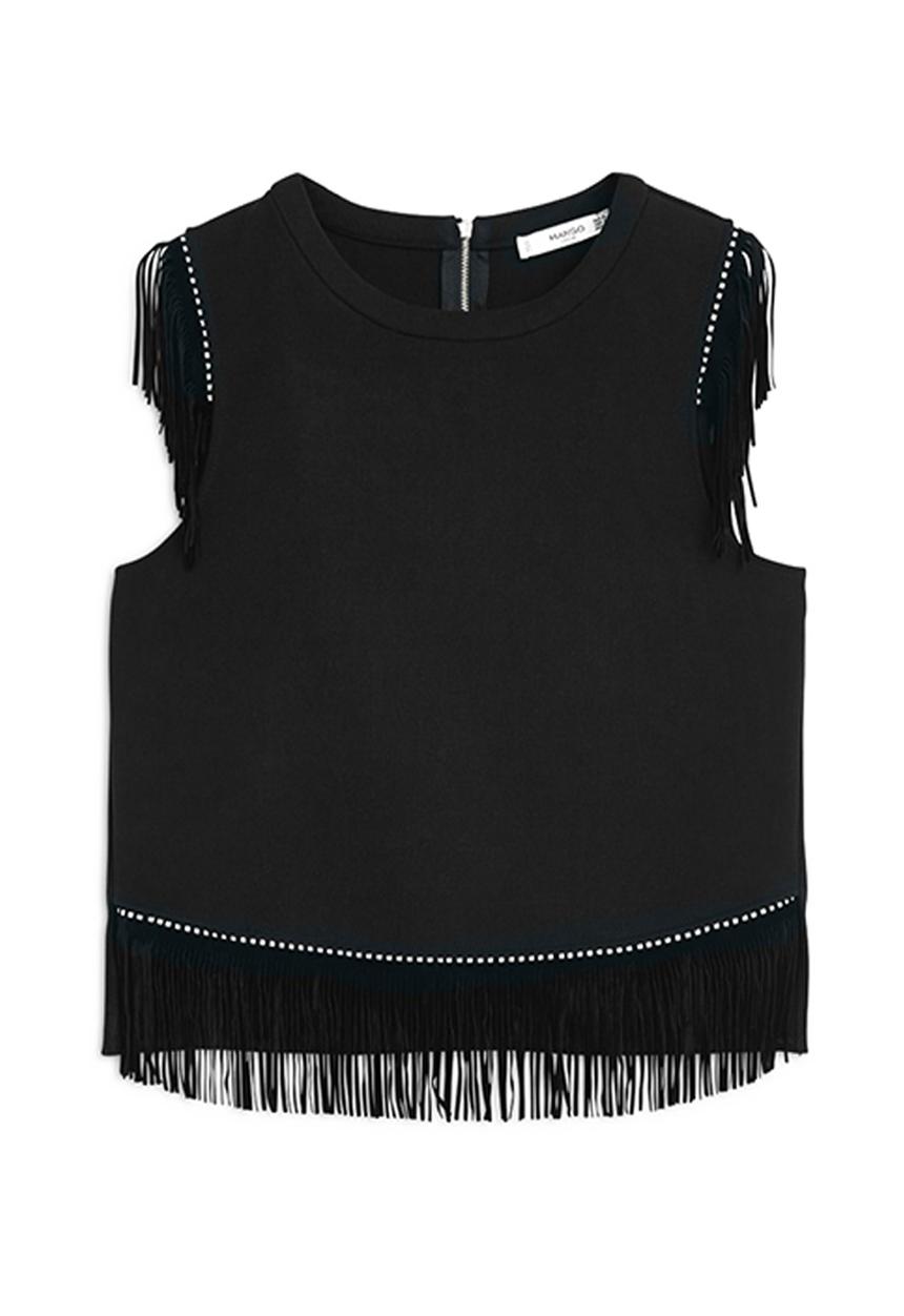 MANGO - Fringed T-shirt Black