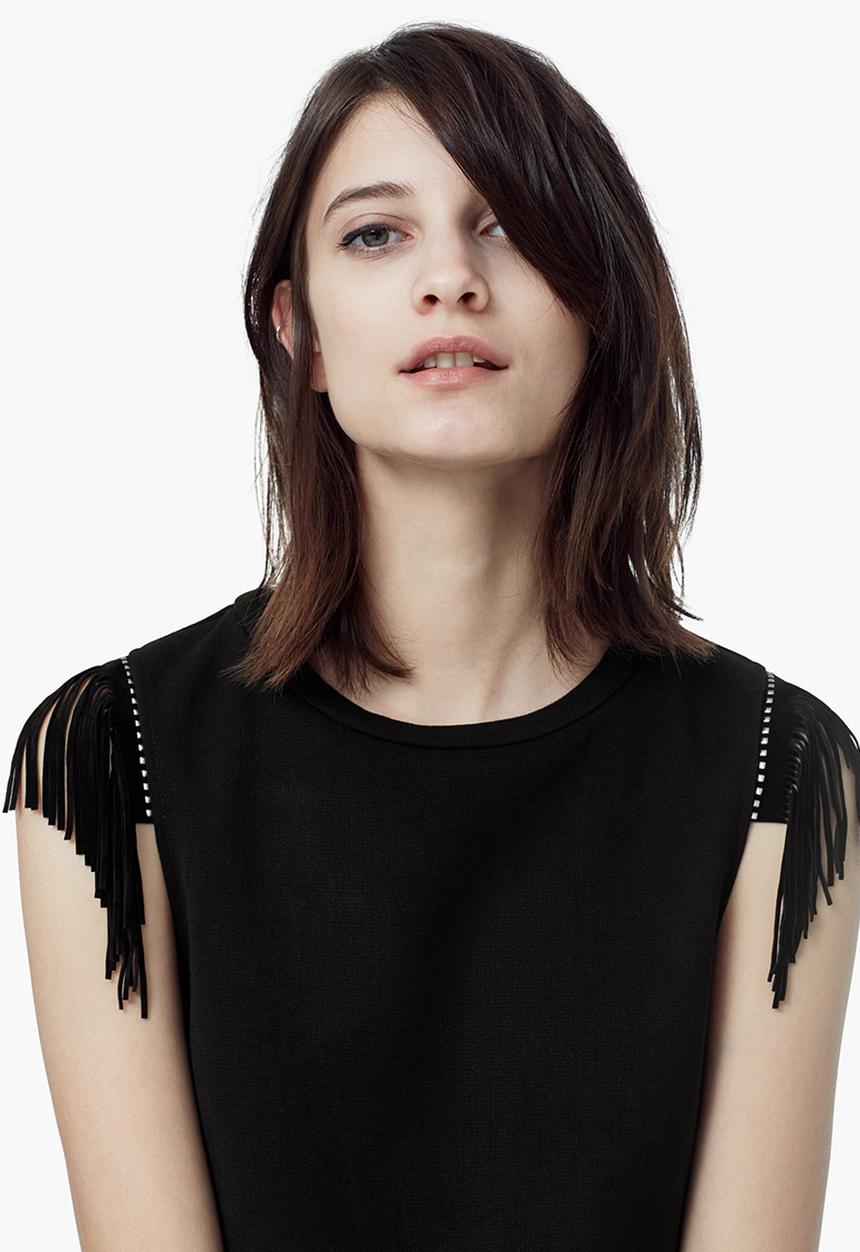 MANGO - Fringed T-shirt Black