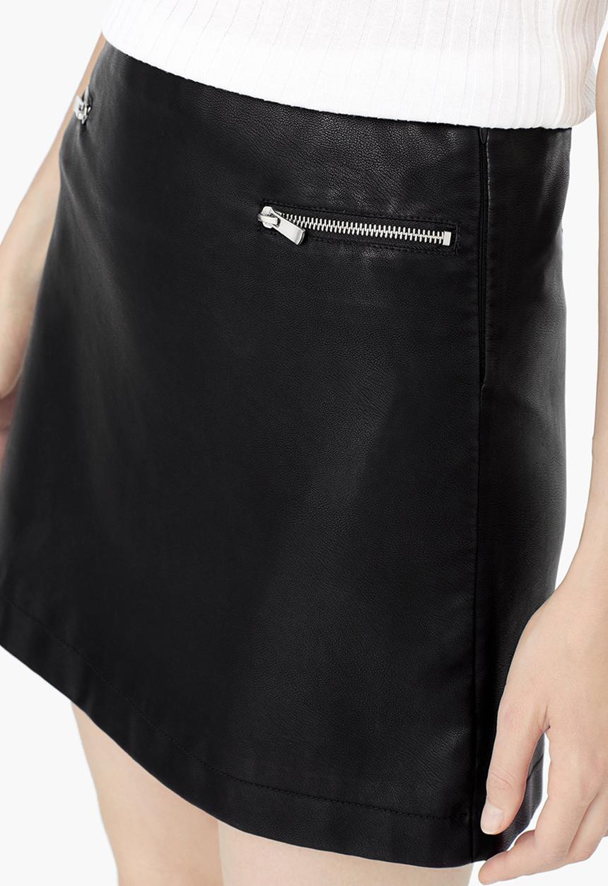 MANGO - Leather-Look Mini Skirt Black