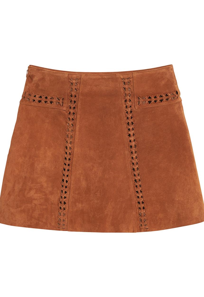 MANGO - Suede Skirt Tan