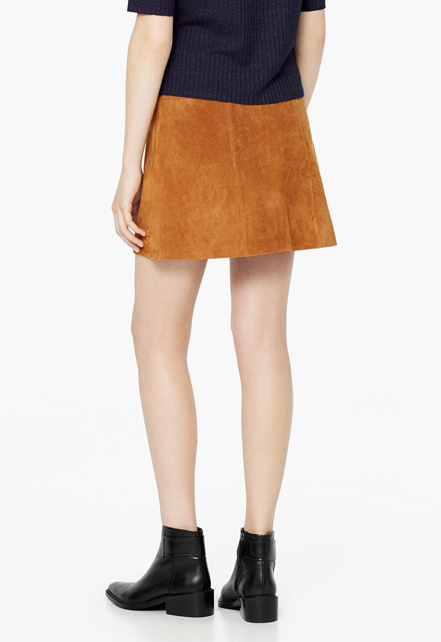 MANGO - Suede Skirt Tan