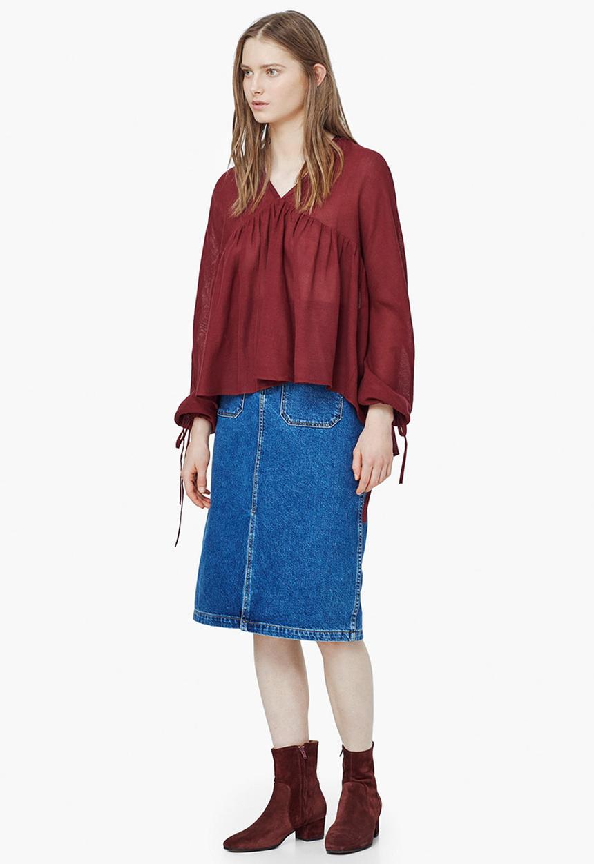 MANGO - Flared Cotton Blouse Red