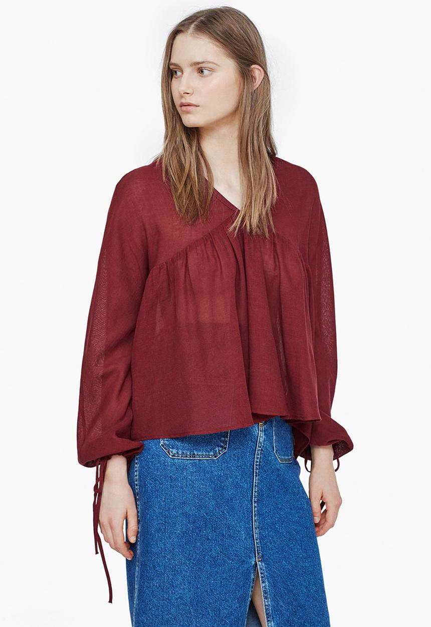MANGO - Flared Cotton Blouse Red
