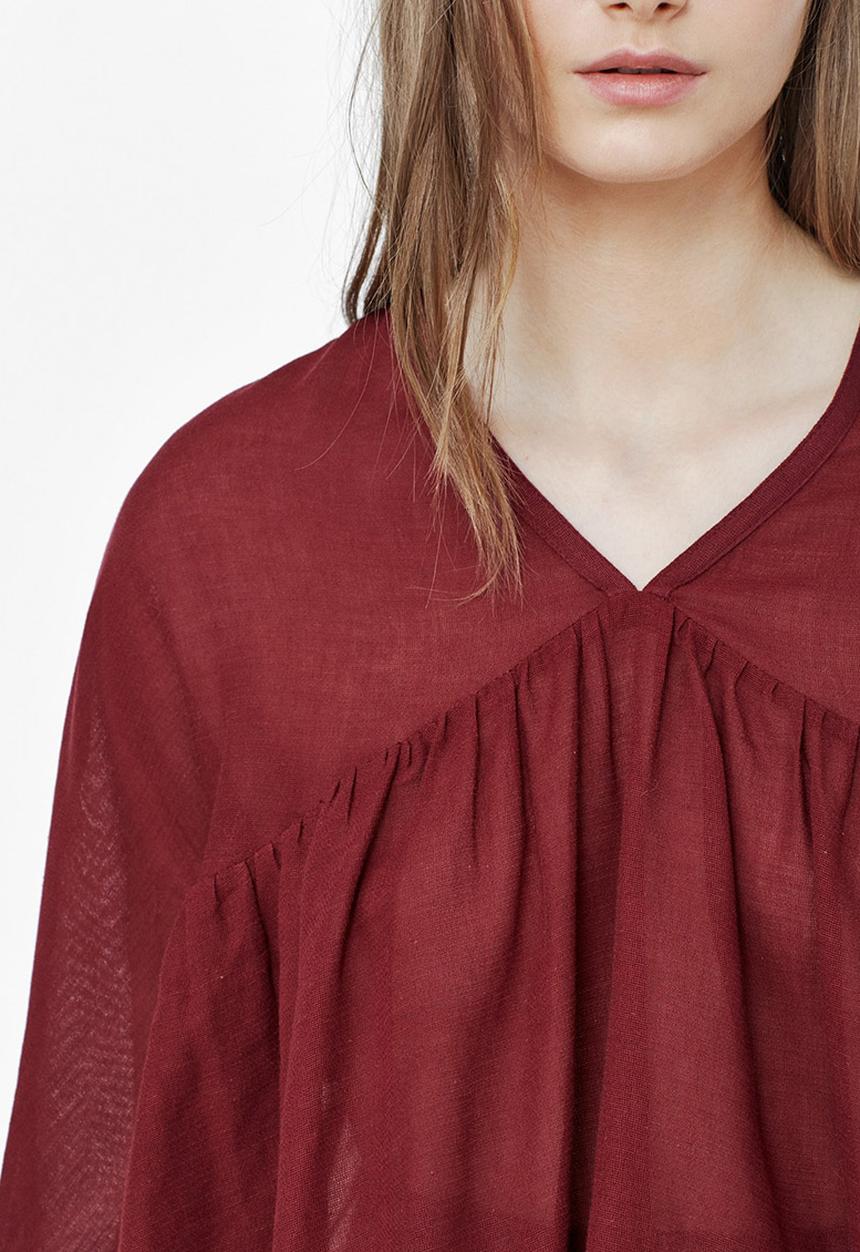 MANGO - Flared Cotton Blouse Red
