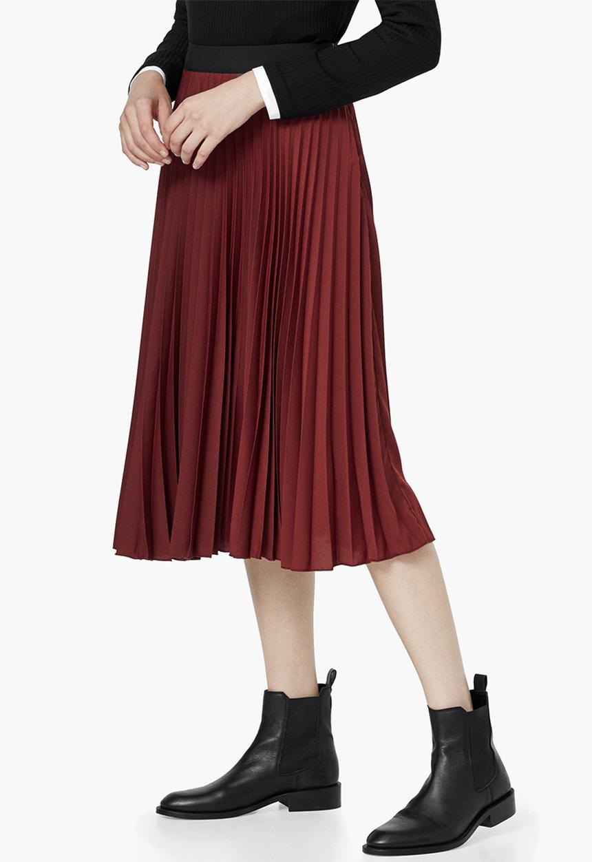 MANGO - Pleated Midi Skirt Dark Red