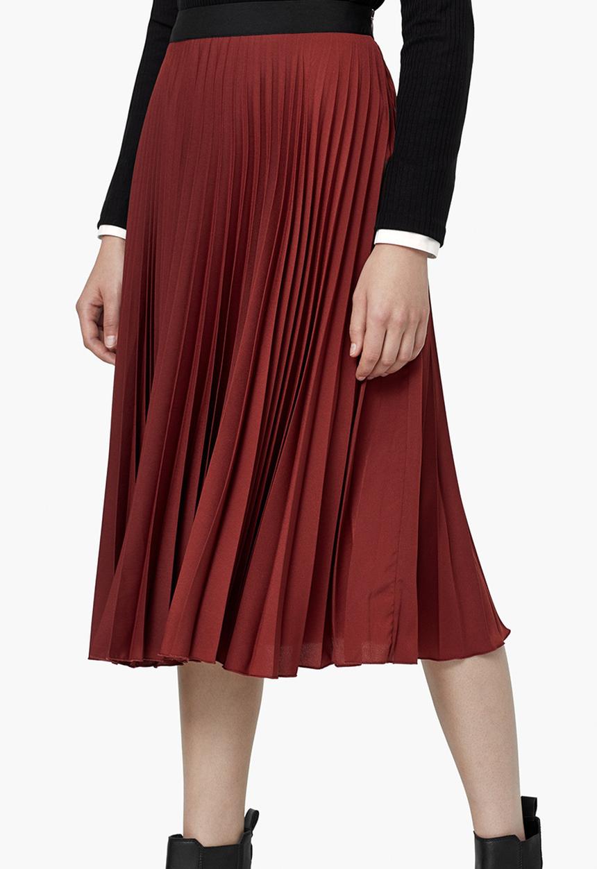 MANGO - Pleated Midi Skirt Dark Red