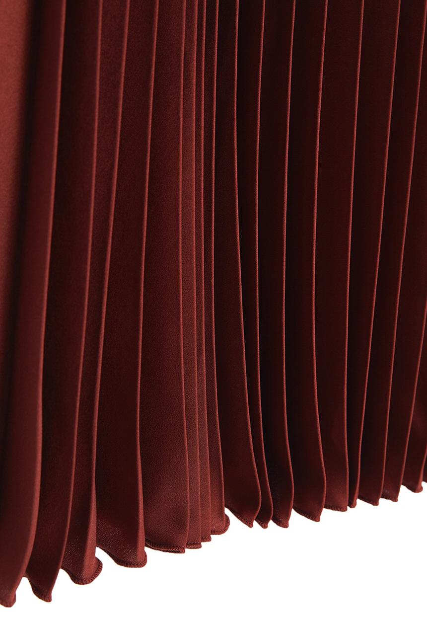 MANGO - Pleated Midi Skirt Dark Red