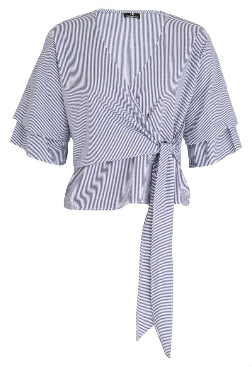 STYLE REPUBLIC - Sleeve Detail Wrap Blouse Blue and White