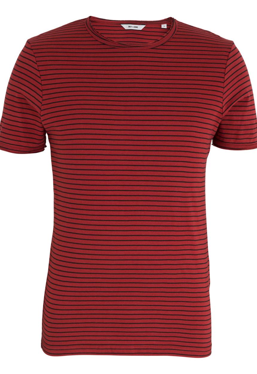 Only & Sons - Albert Stripe Slim Tee Red