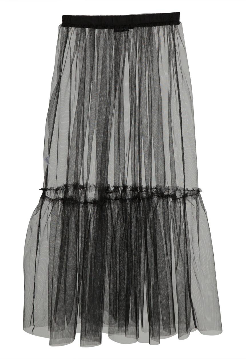 c(inch) - Tiered Mesh Overlay Skirt Black