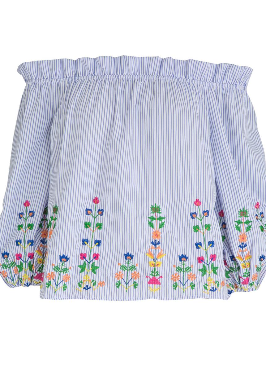 c(inch) - Embroidered Bardot Blouse Pale Blue