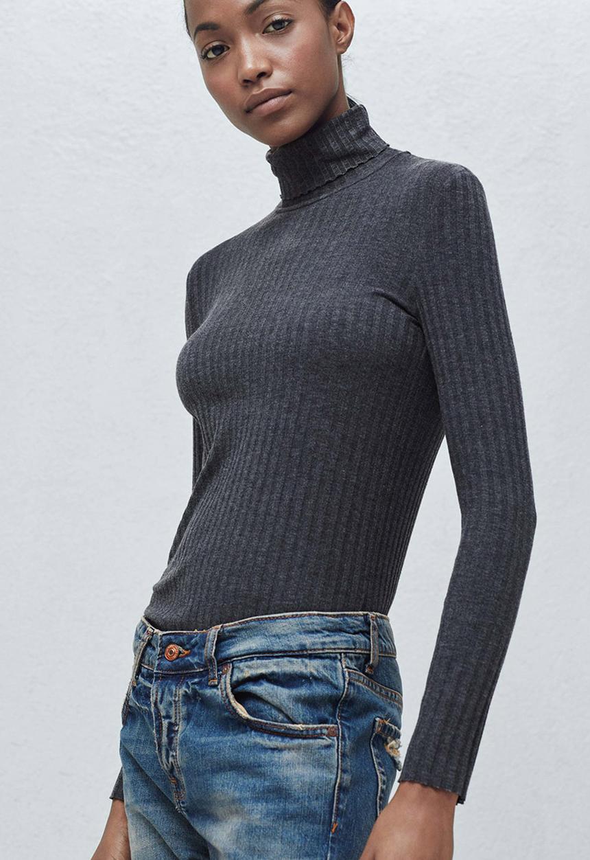 MANGO - Ribbed Poloneck Mid Grey