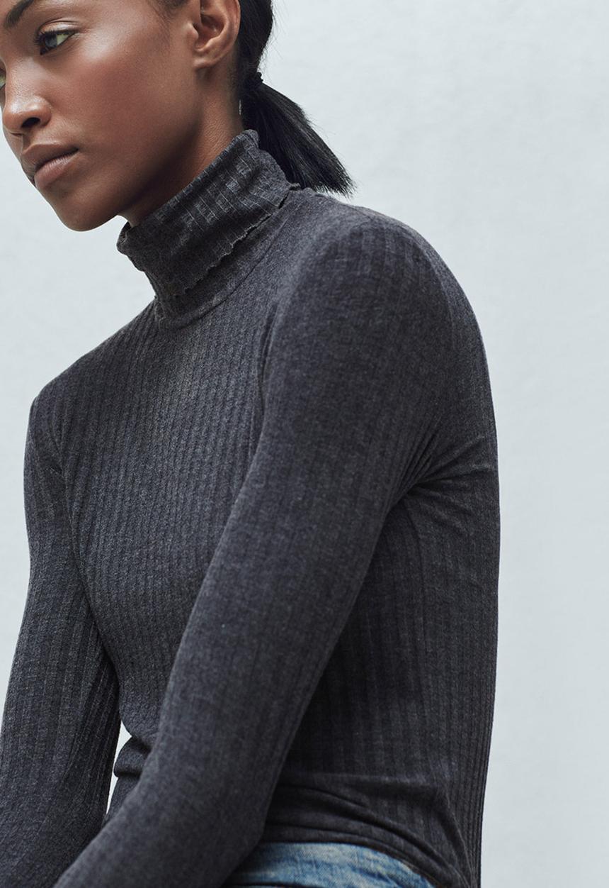 MANGO - Ribbed Poloneck Mid Grey