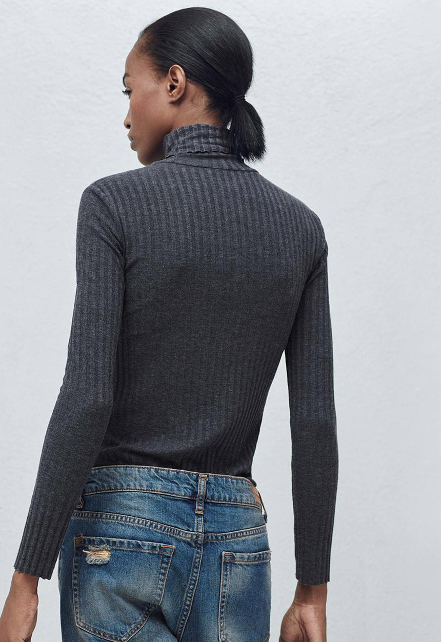 MANGO - Ribbed Poloneck Mid Grey