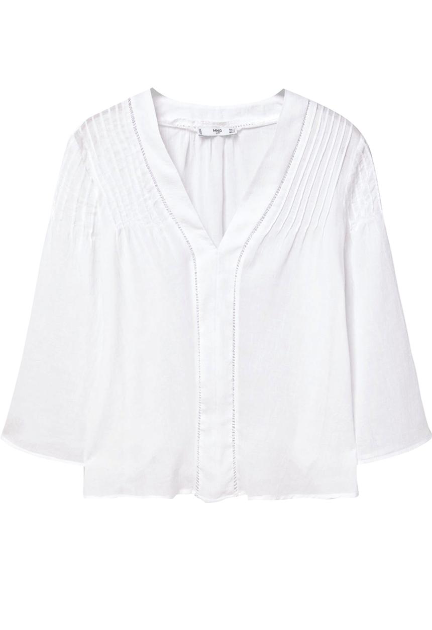 MANGO - Blouse with Shouder Pintuck Detail White