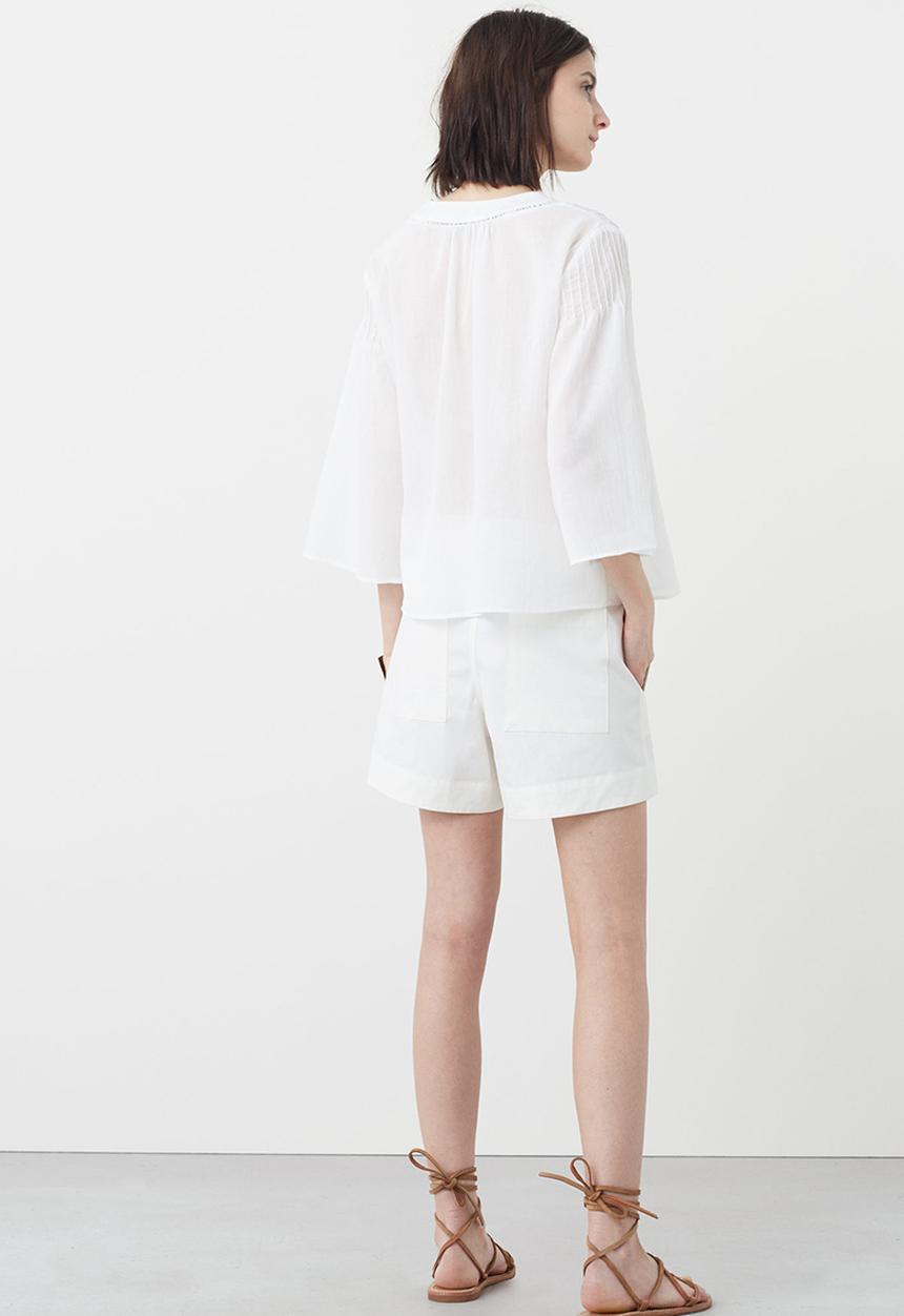 MANGO - Blouse with Shouder Pintuck Detail White
