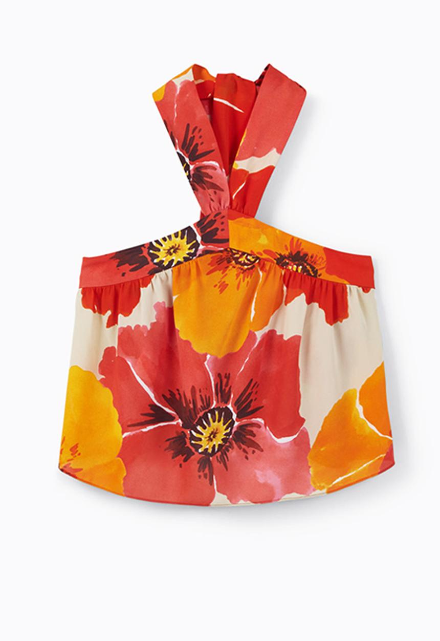 MANGO - Poppy Print Halter Top Multi-colour