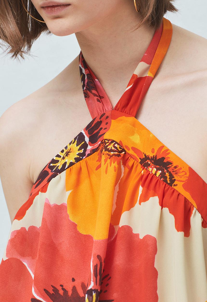 MANGO - Poppy Print Halter Top Multi-colour