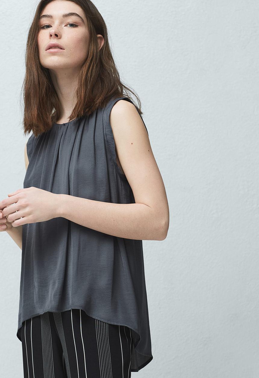 MANGO - Gathered Front Sleeveless Blouse Grey