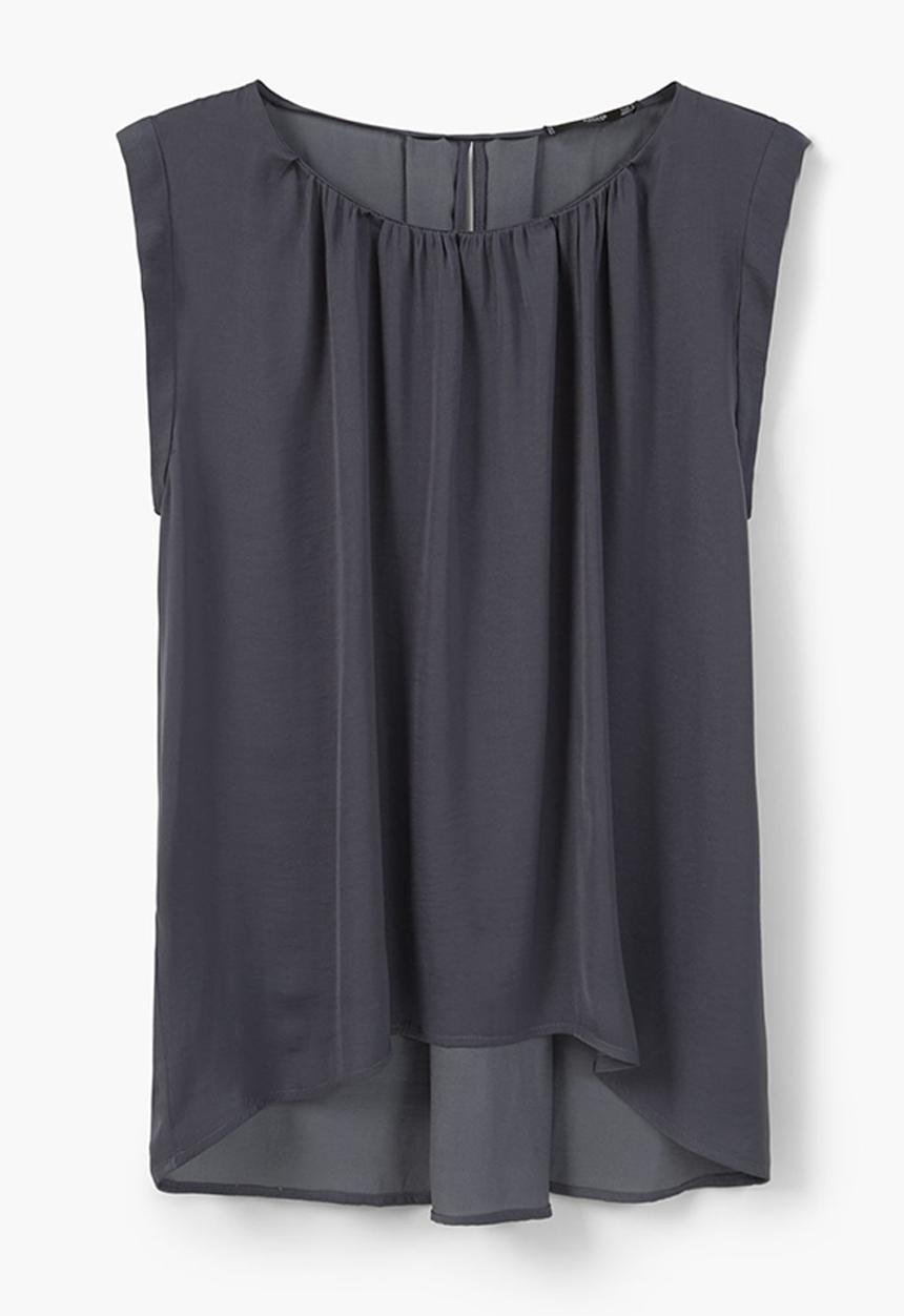 MANGO - Gathered Front Sleeveless Blouse Grey