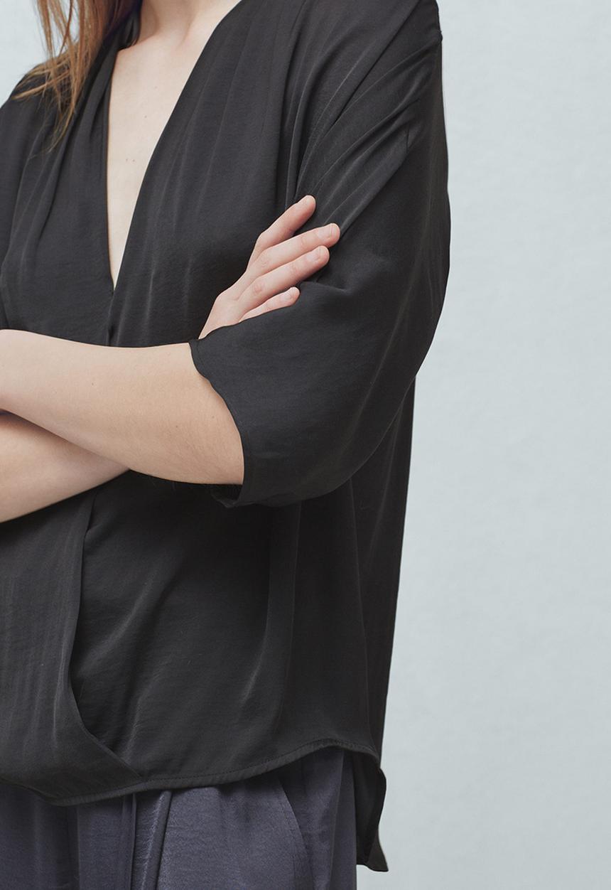 MANGO - Drape Front Blouse Black