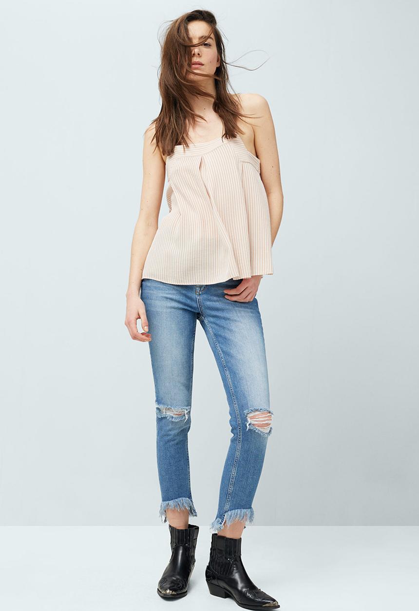 MANGO - Striped Pleated Camisole Pale Pink