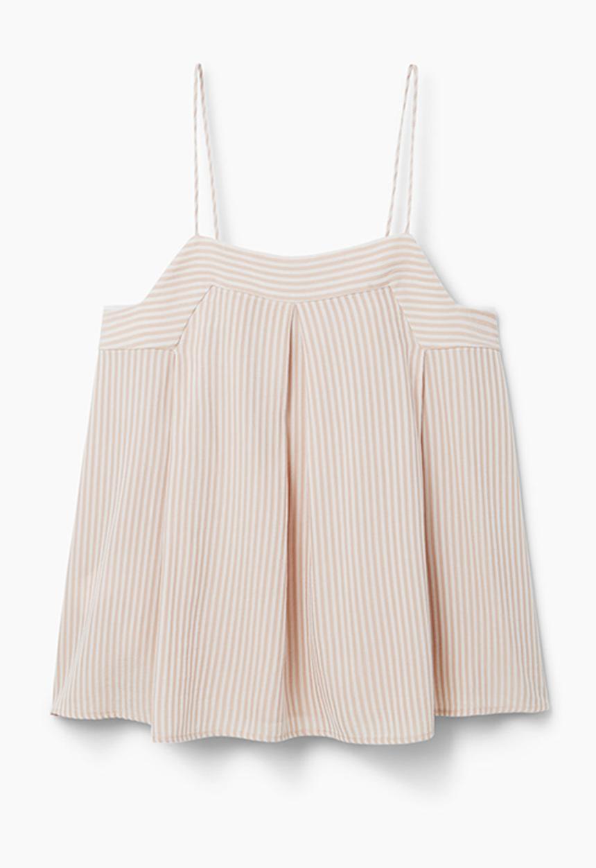 MANGO - Striped Pleated Camisole Pale Pink