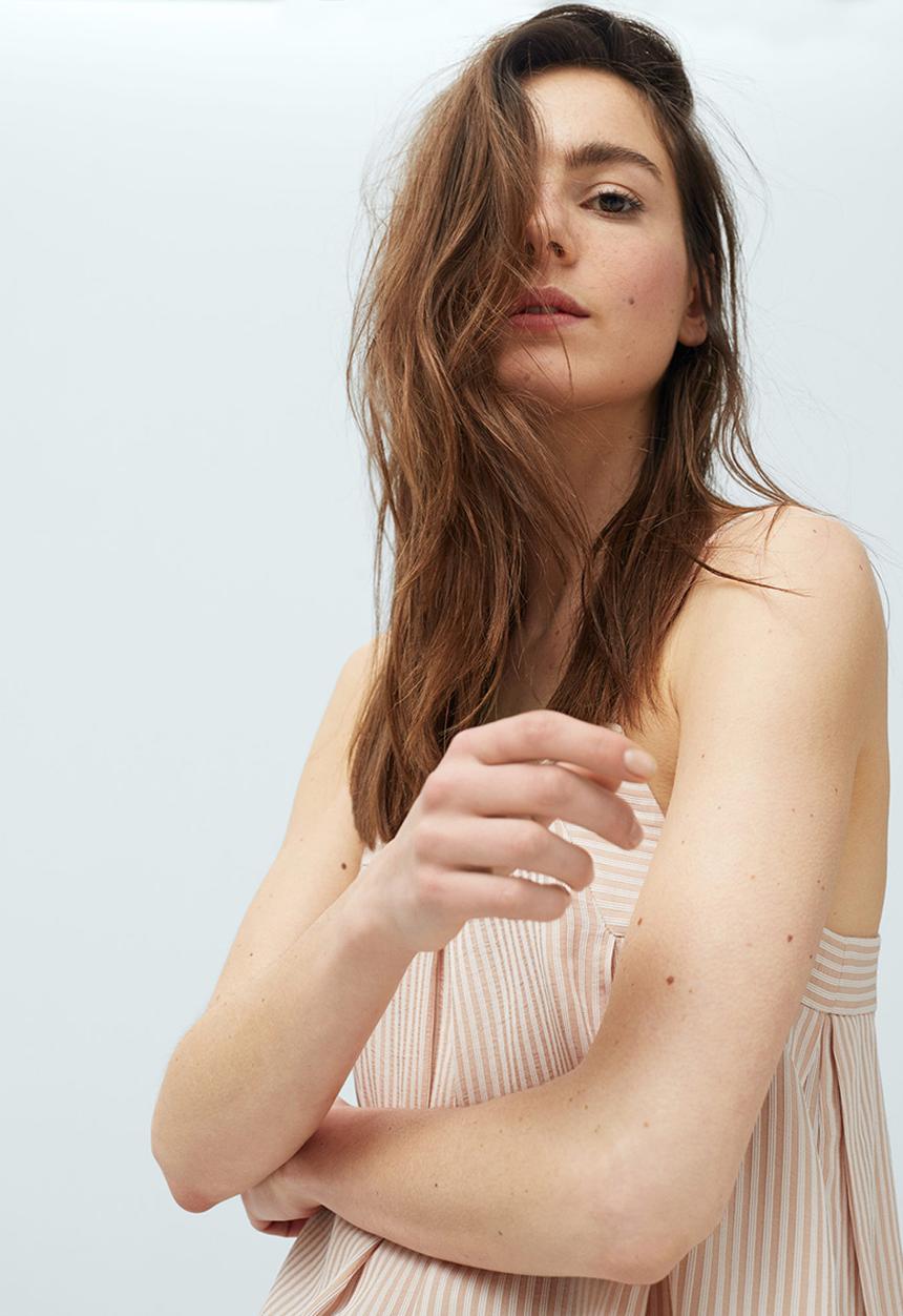 MANGO - Striped Pleated Camisole Pale Pink