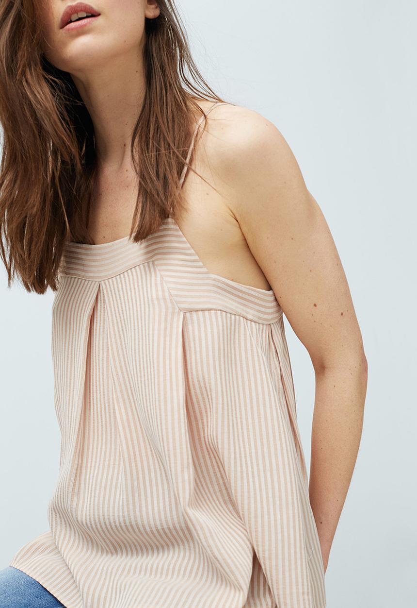 MANGO - Striped Pleated Camisole Pale Pink