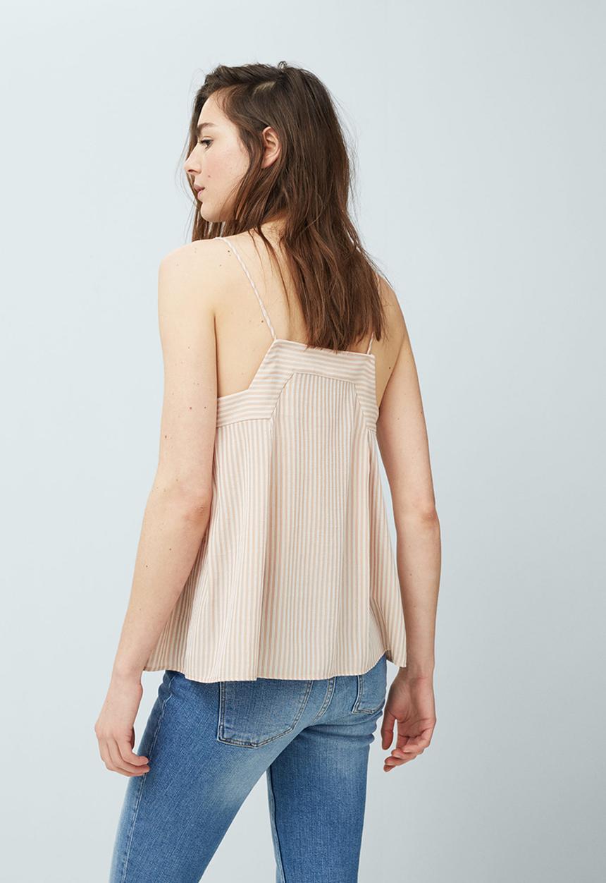 MANGO - Striped Pleated Camisole Pale Pink