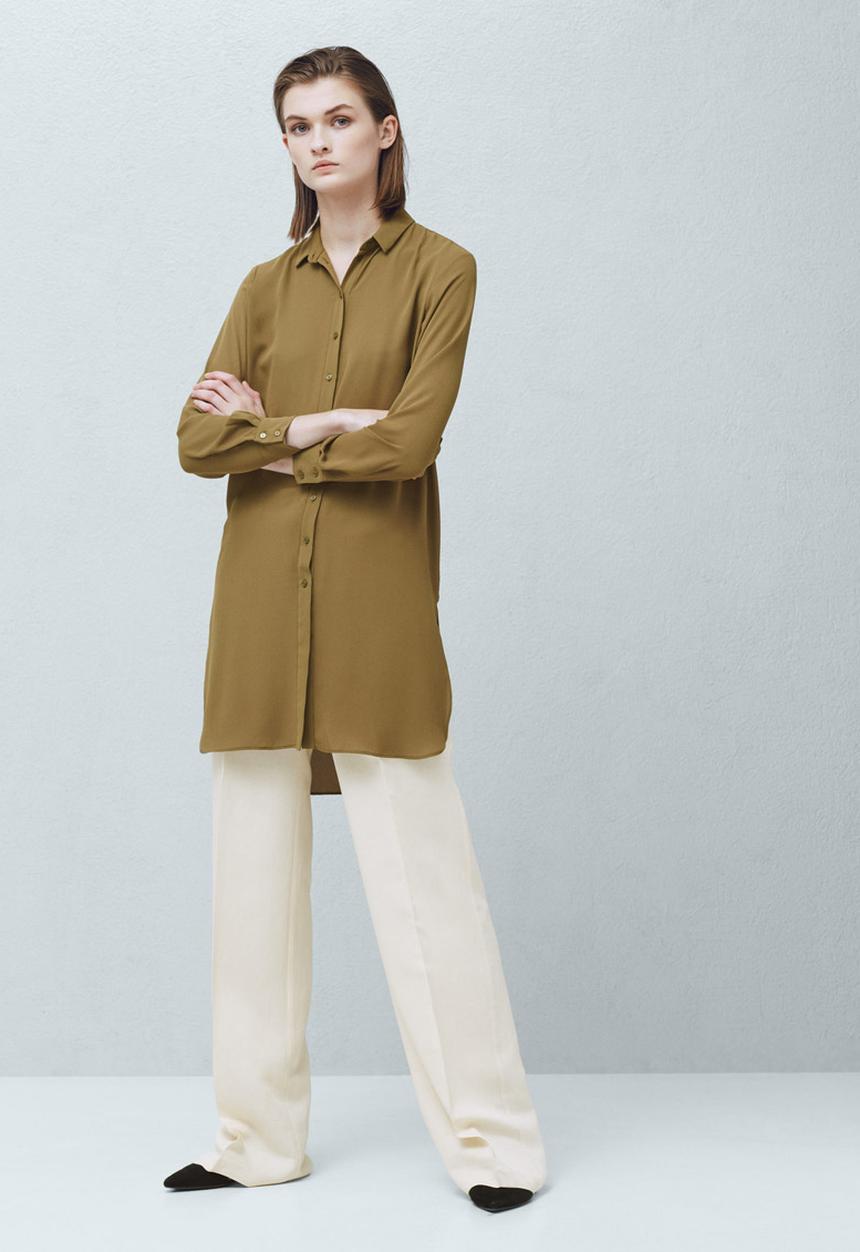 MANGO - Longer-length Shirt Khaki Green