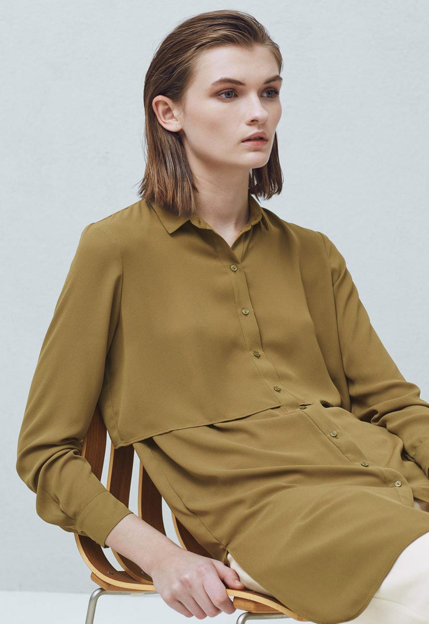 MANGO - Longer-length Shirt Khaki Green