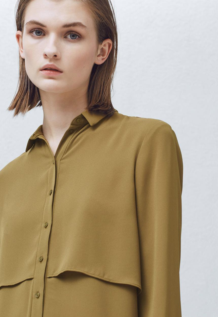MANGO - Longer-length Shirt Khaki Green