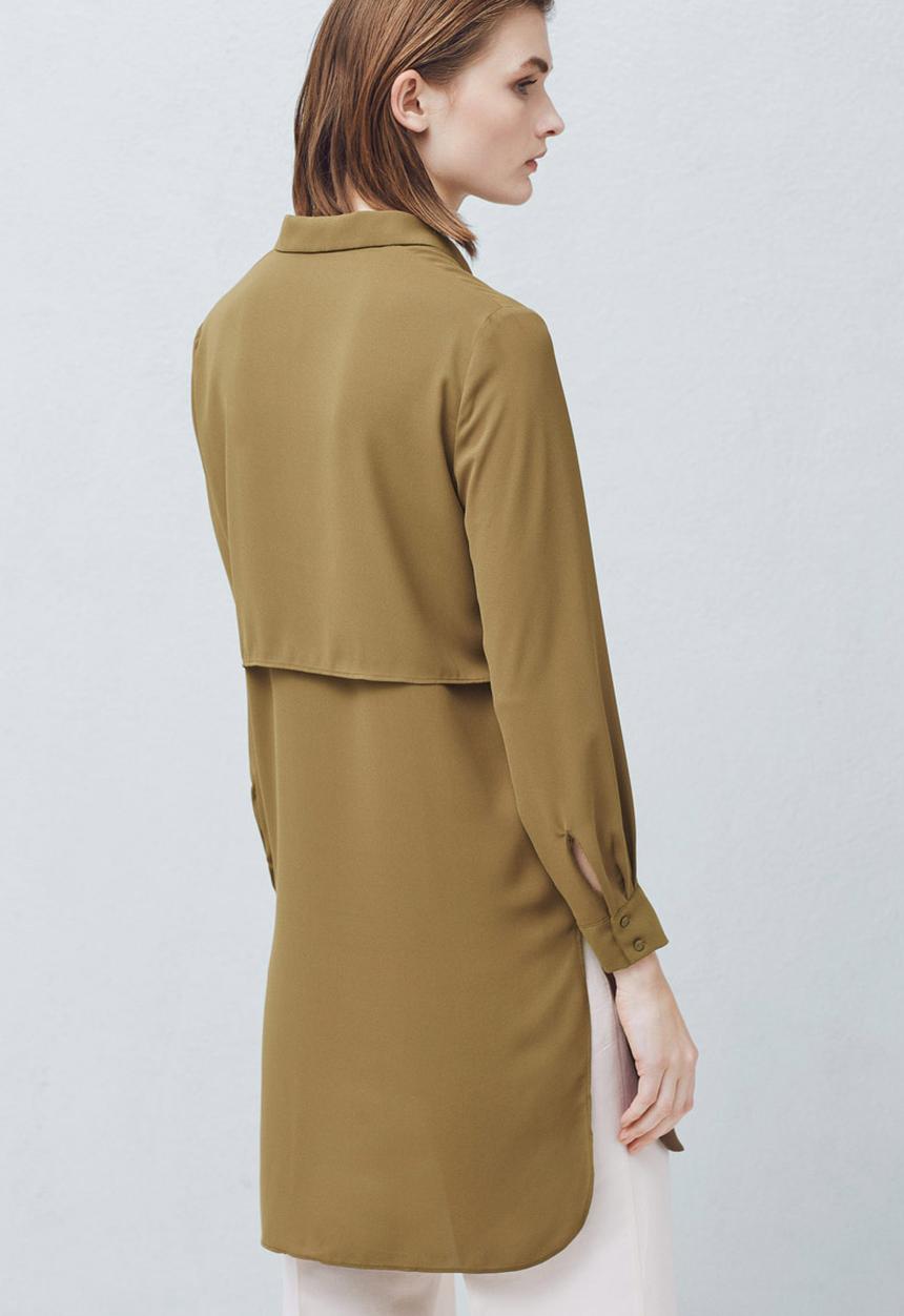 MANGO - Longer-length Shirt Khaki Green