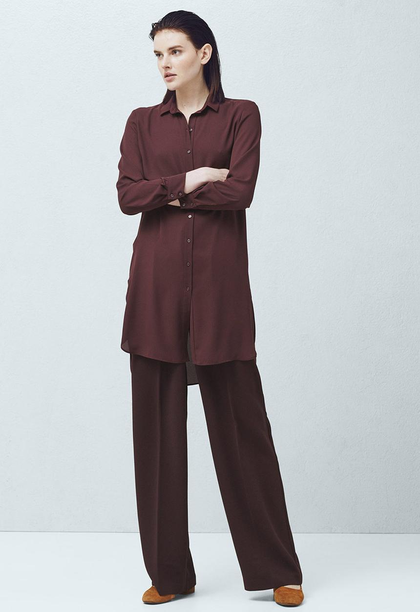 MANGO - Longer-length Shirt Dark Red