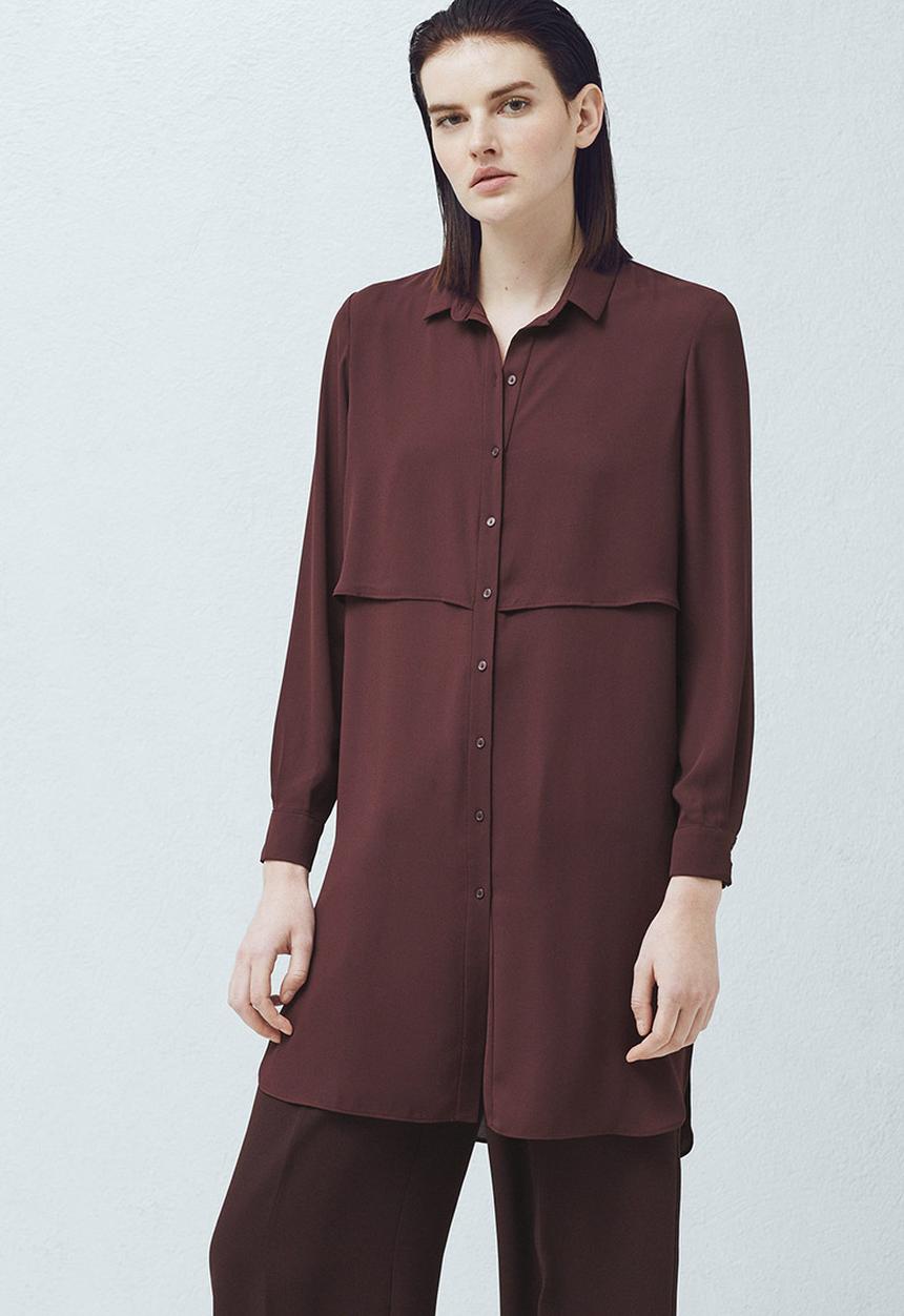 MANGO - Longer-length Shirt Dark Red