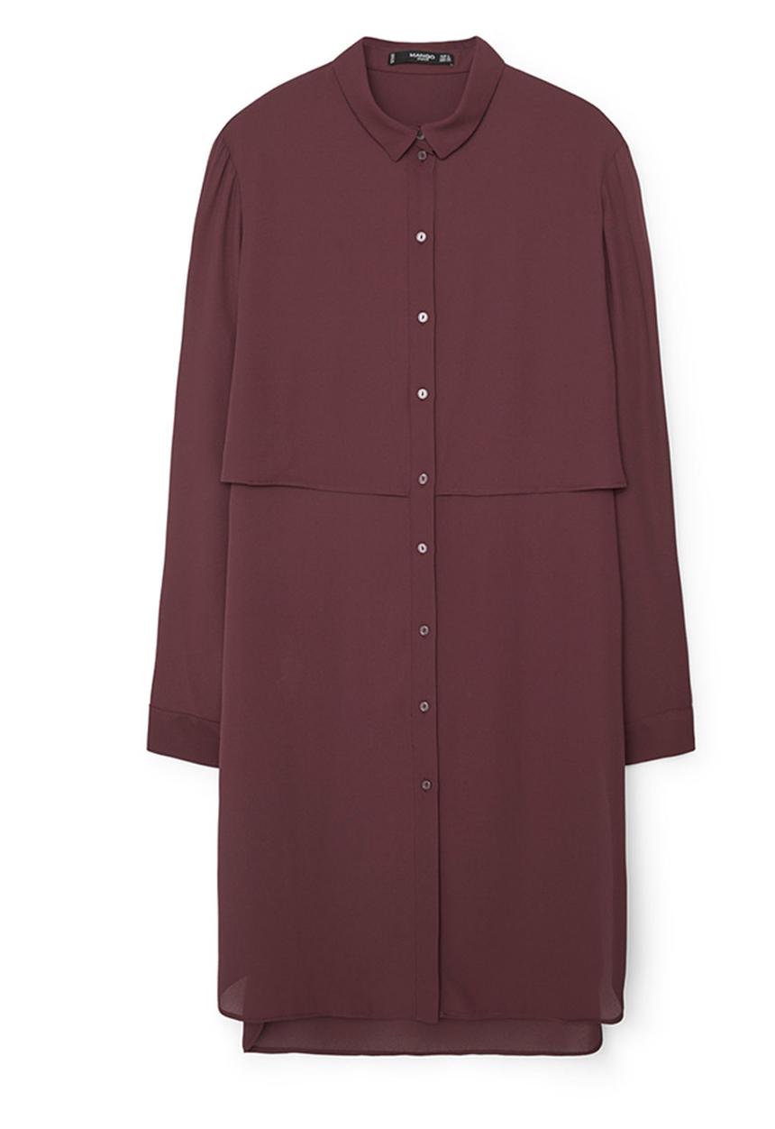 MANGO - Longer-length Shirt Dark Red