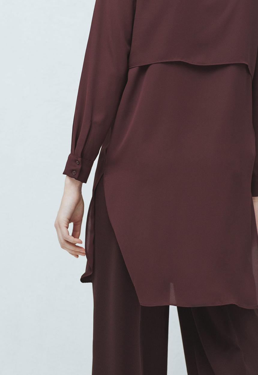 MANGO - Longer-length Shirt Dark Red