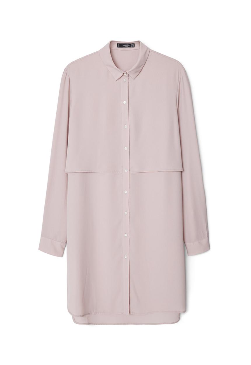 MANGO - Longer-length Shirt Pale Pink