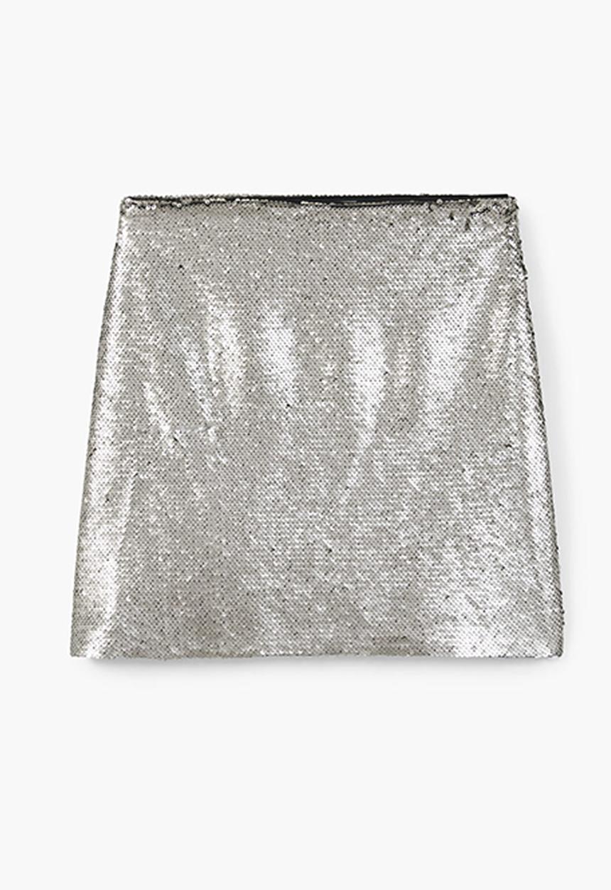 MANGO - Reversible Sequin Mini Skirt Silver