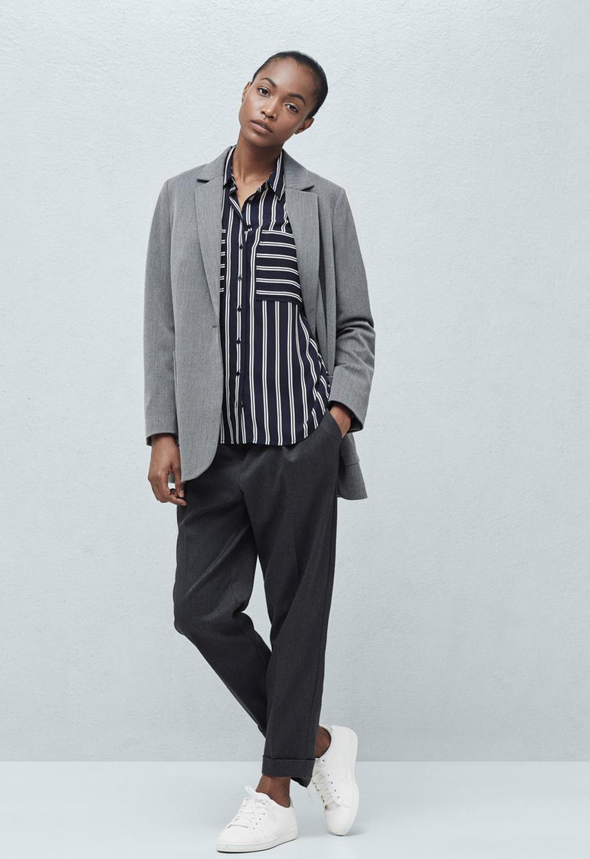 MANGO - Pocket Striped Shirt Blue and White